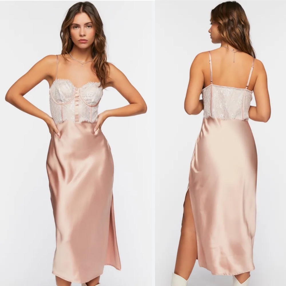 Forever 21 Bustier Satin Slip Midi Dress